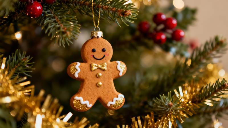 圣诞树上的姜饼人挂饰图片