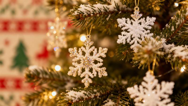 圣诞树上的雪花挂饰图片