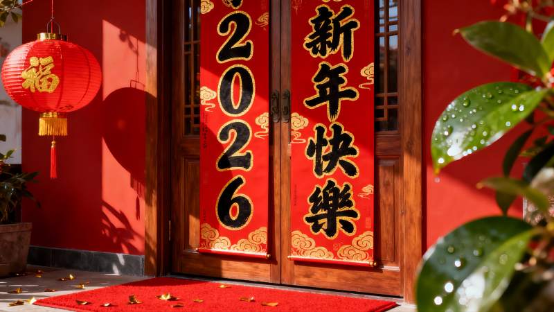 春节红门福字灯笼喜庆场景图片