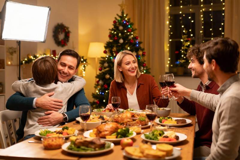 圣诞晚餐家人团聚温馨场景图片