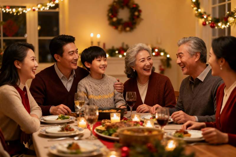 温馨家庭圣诞聚餐场景图片