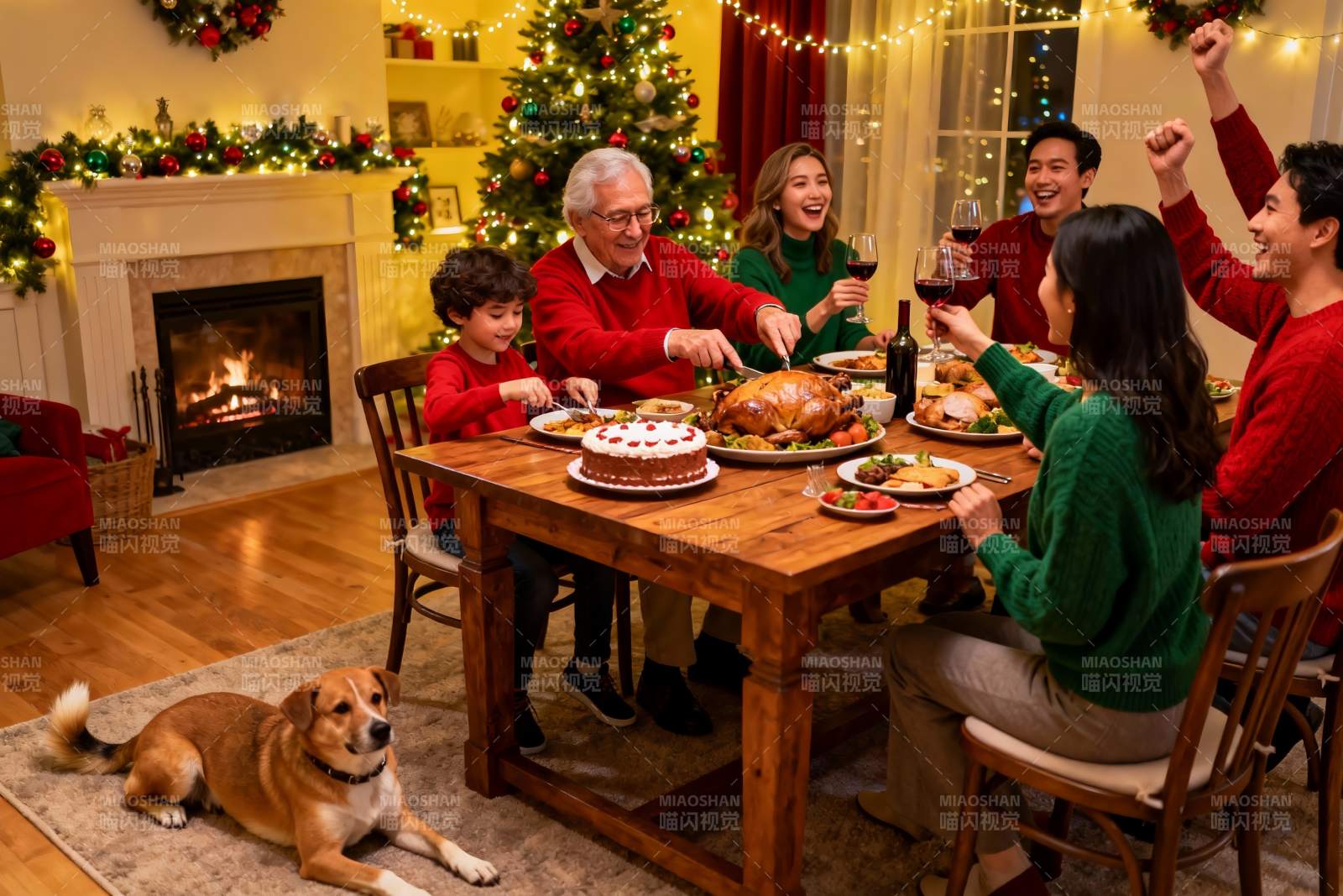 圣诞家庭聚餐温馨场景图片