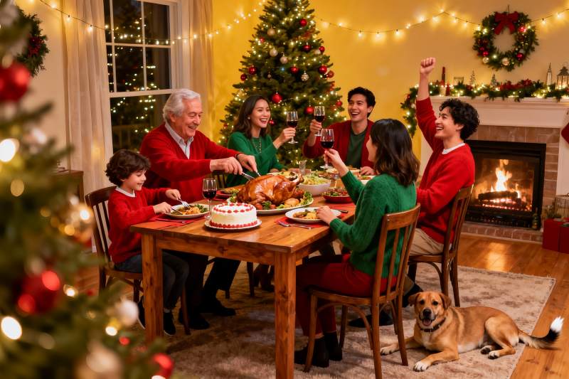 圣诞家庭聚餐温馨场景图片