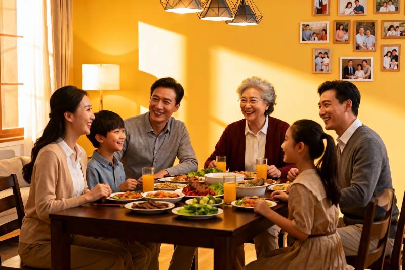 三代同堂家庭聚餐温馨场景图片