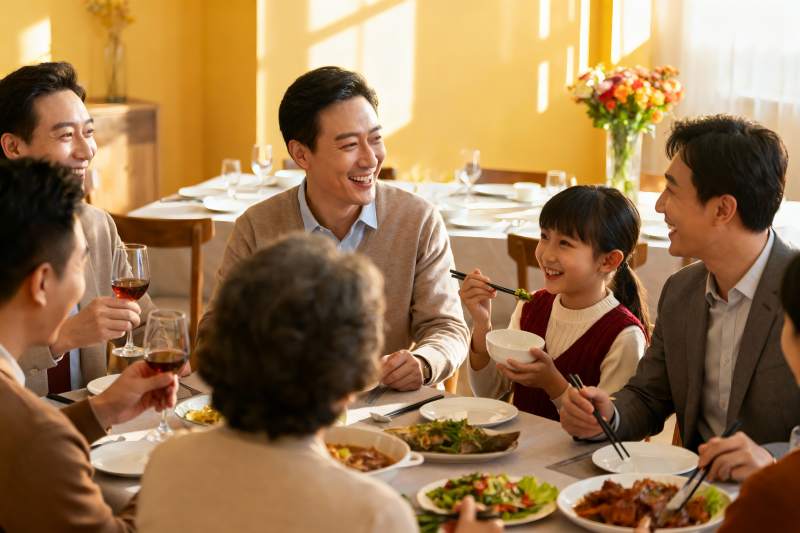 家庭聚餐欢笑场景图片