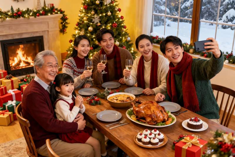 圣诞家庭聚餐合影图片