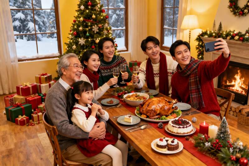 圣诞家庭聚餐合影图片