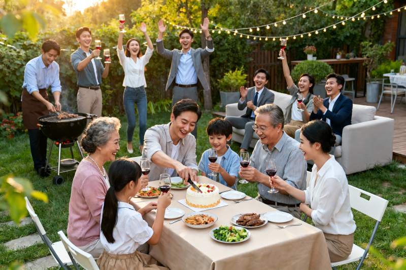 家庭户外聚会欢庆场景图片