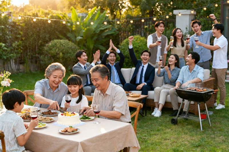 家庭户外聚会欢庆场景图片