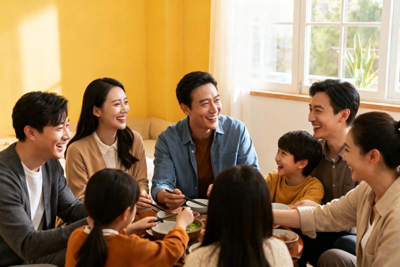 家庭聚餐欢笑场景图片
