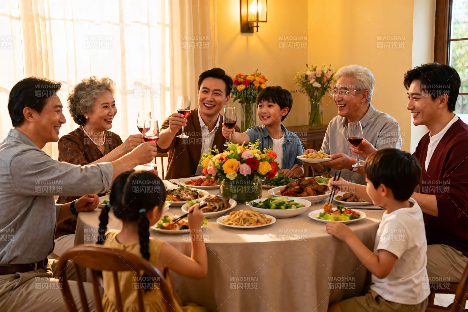 三代同堂家庭聚餐温馨场景图片