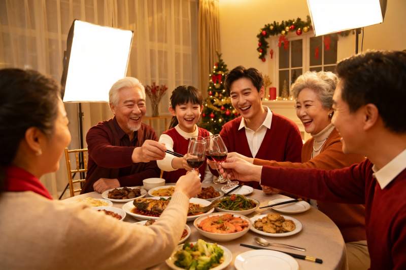 家庭聚餐欢庆节日温馨场景图片