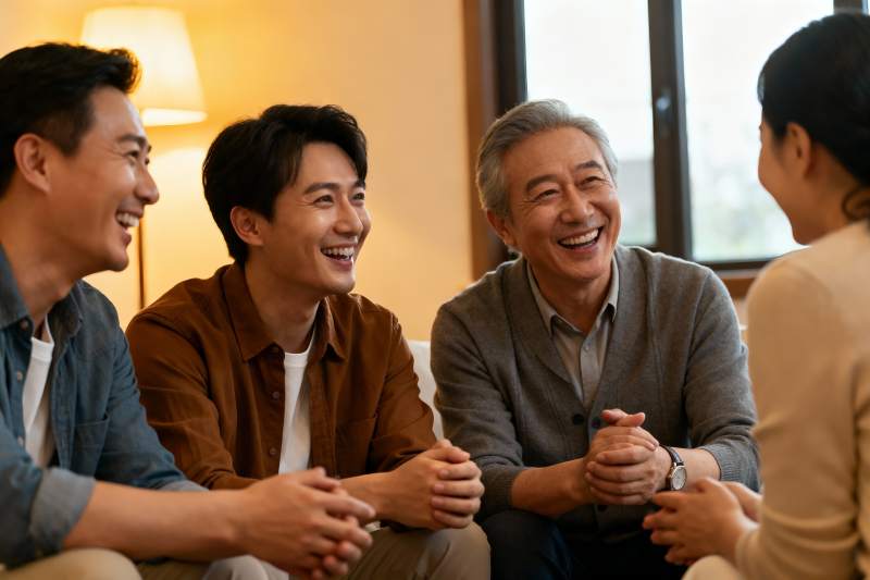 四人室内欢聚交谈场景图片