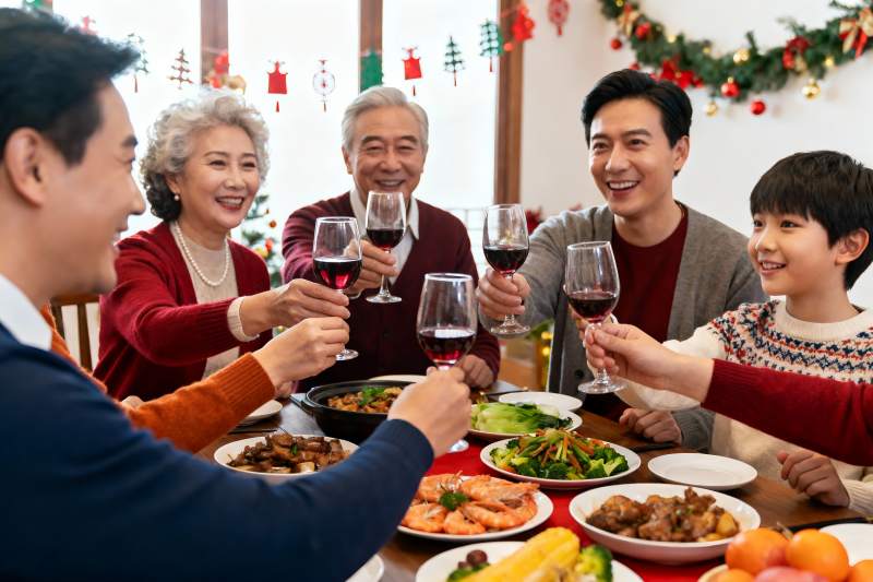 家庭聚餐欢庆节日举杯图片