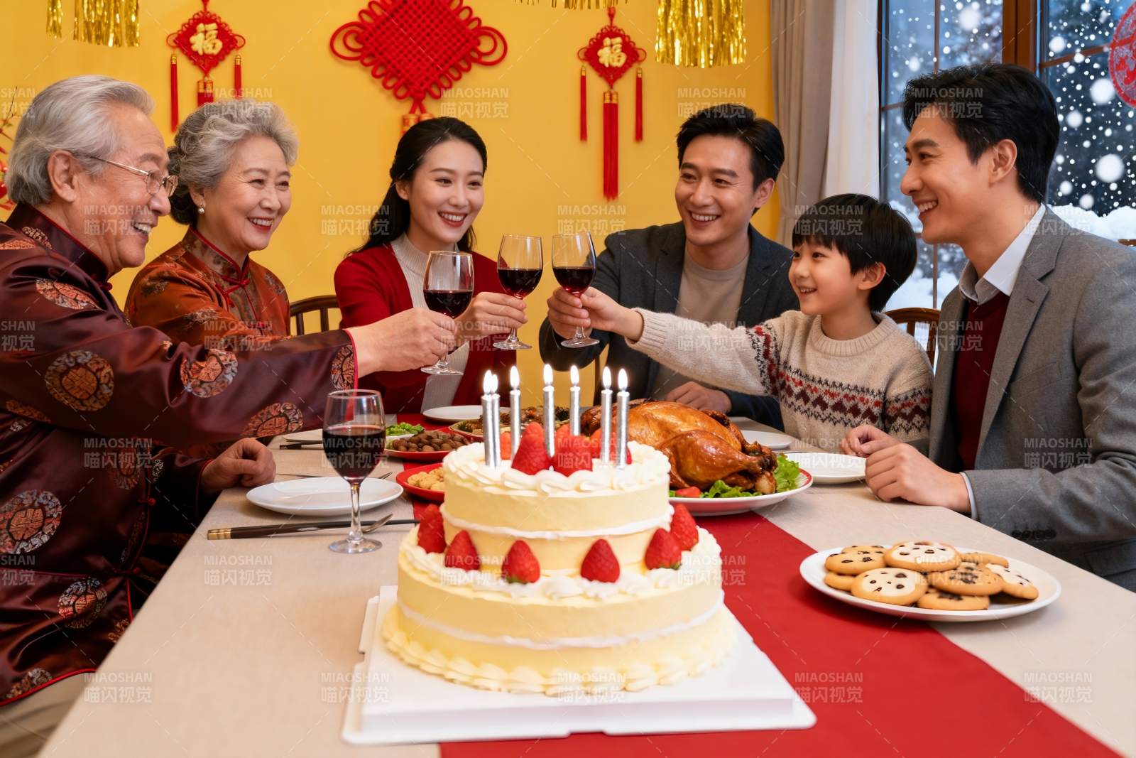 家庭聚餐欢庆生日图片