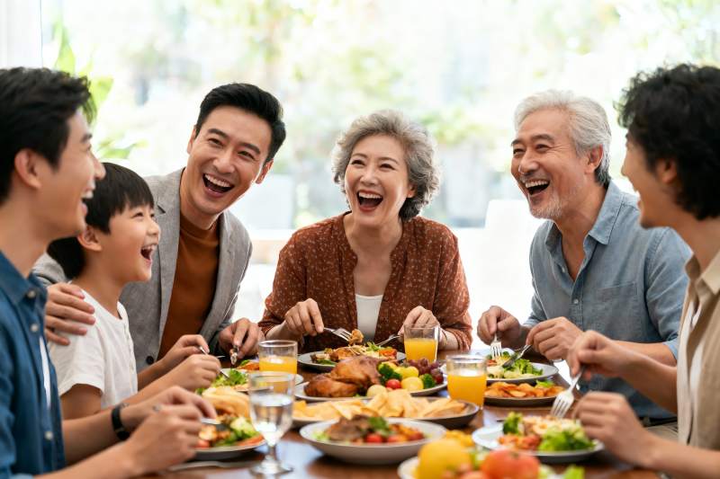 三代同堂家庭聚餐欢乐场景图片