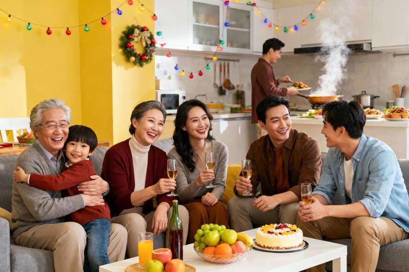 家庭欢聚庆节日温馨场景图片