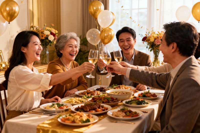 家庭聚餐欢庆举杯图片