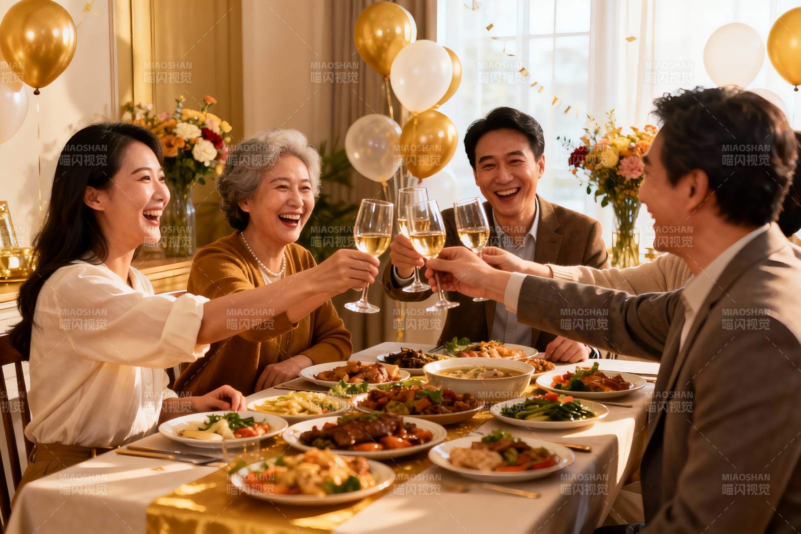 家庭聚餐欢庆举杯图片