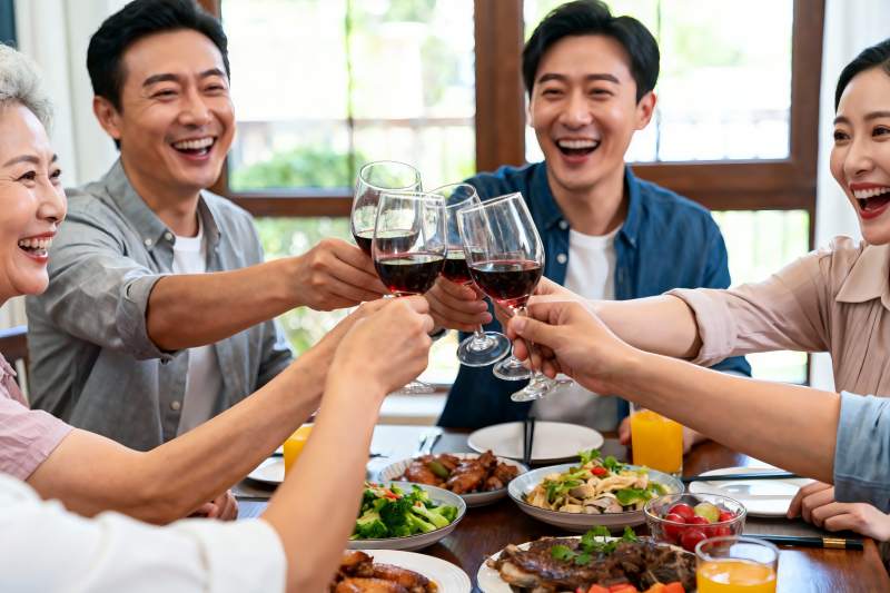 家庭聚餐欢庆举杯图片