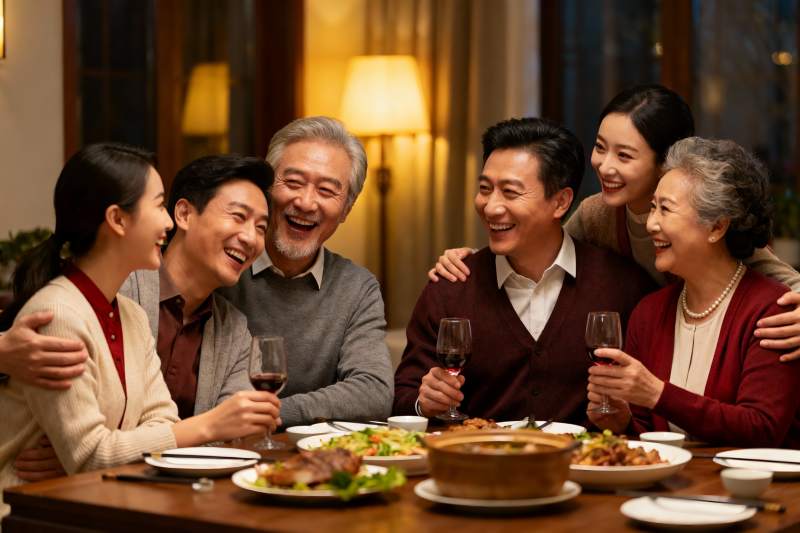 三代同堂家庭聚餐其乐融融图片