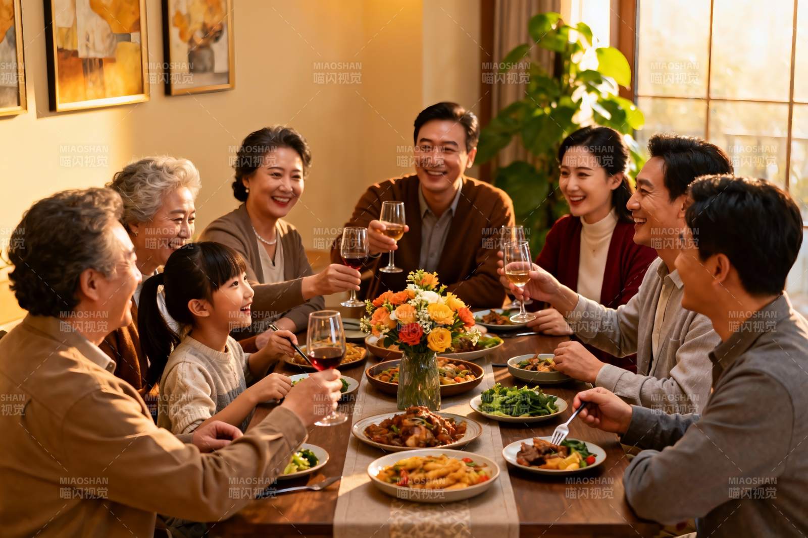 三代同堂家庭聚餐温馨场景图片