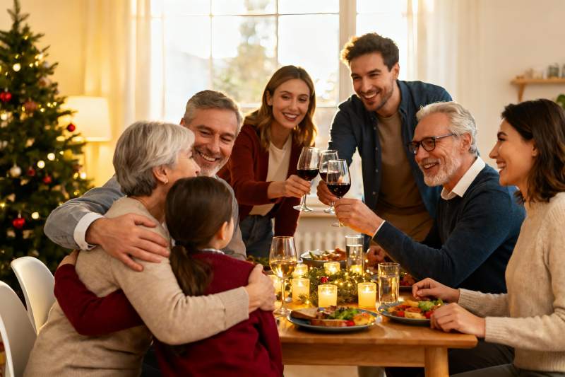 圣诞家庭聚餐温馨举杯图片