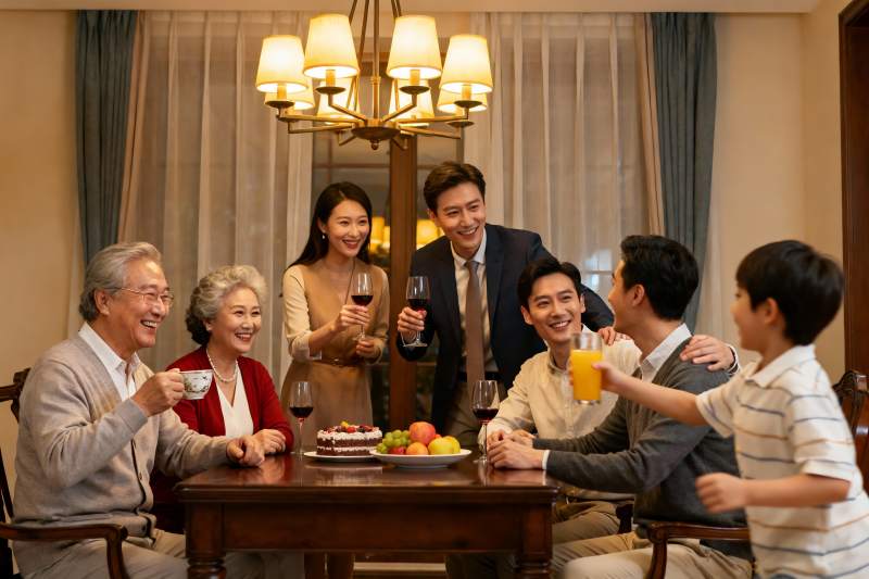 三代同堂家庭聚餐温馨场景图片