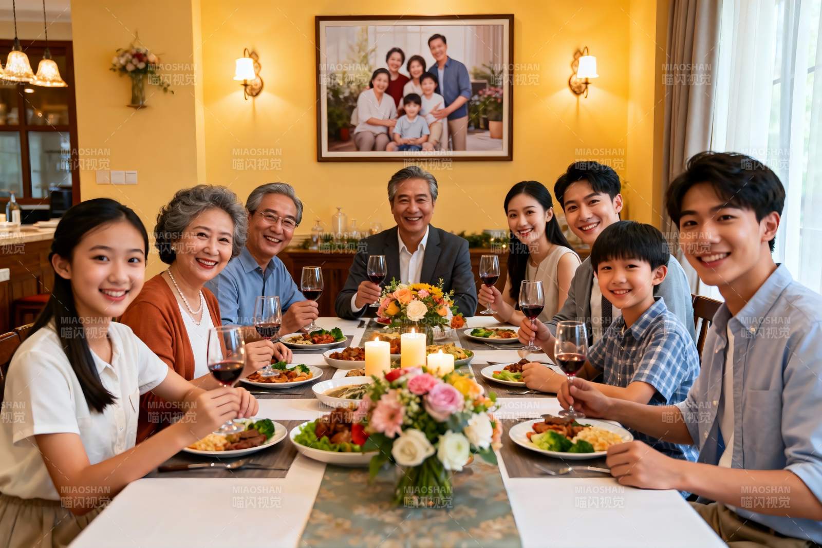 三代同堂家庭聚餐温馨场景图片
