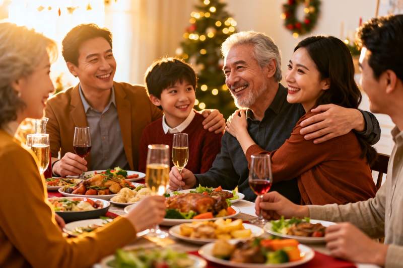 温馨圣诞家庭聚餐场景图片