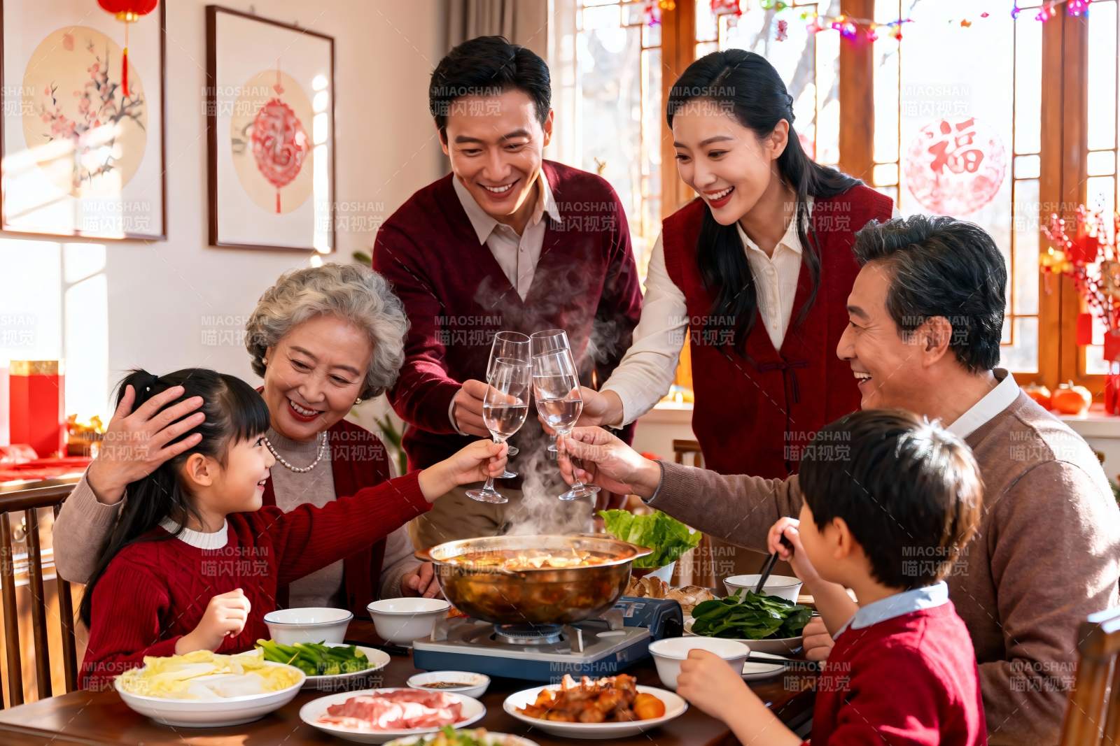 三代同堂家庭聚餐其乐融融图片