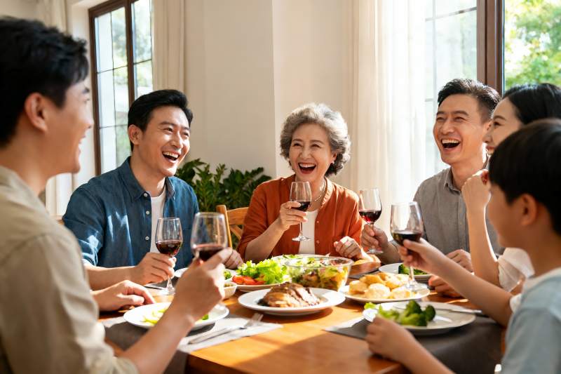 家庭聚餐欢笑共享美食图片