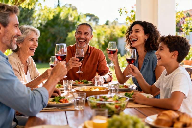 家庭户外聚餐欢笑举杯图片