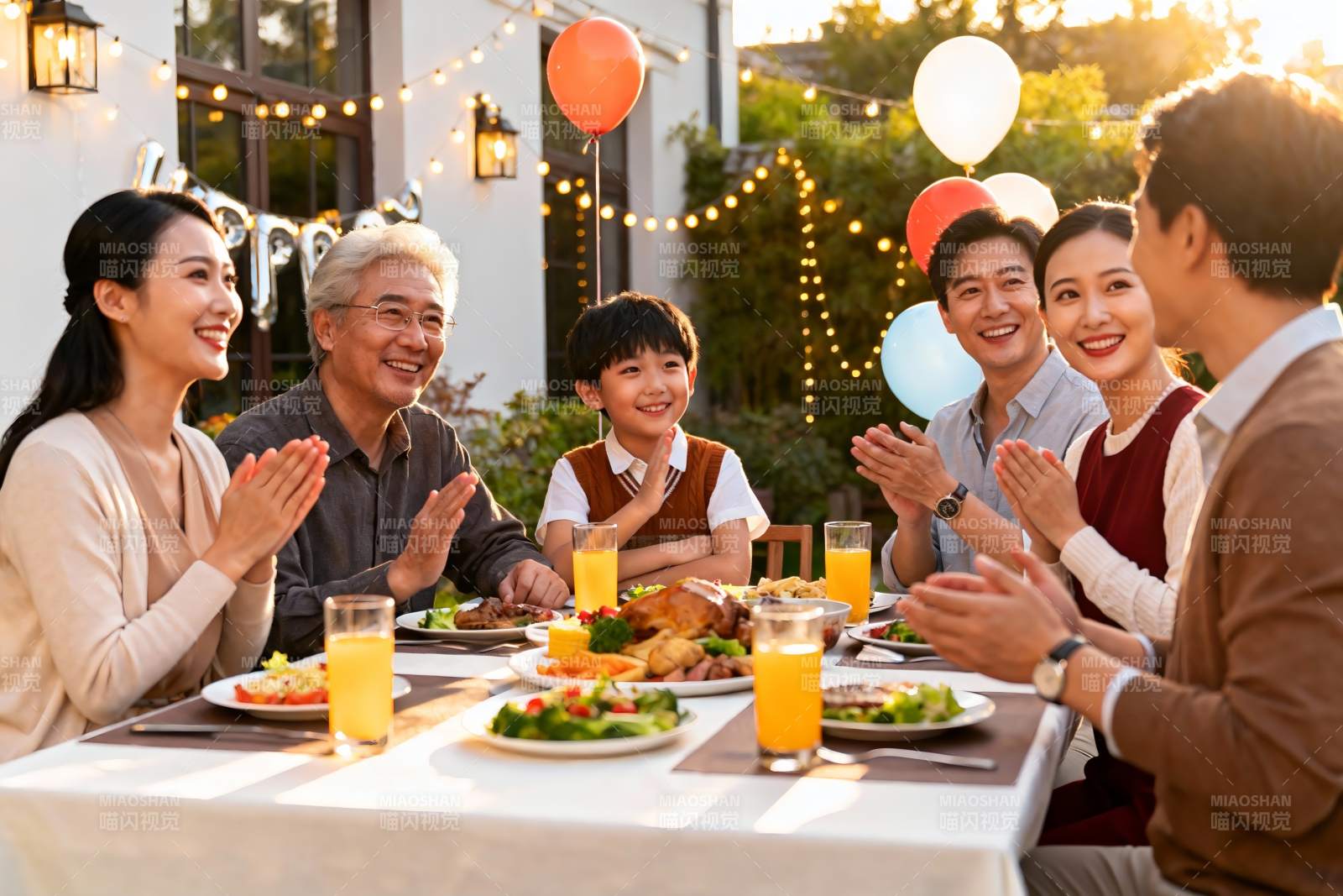 家庭户外聚餐欢庆场景图片