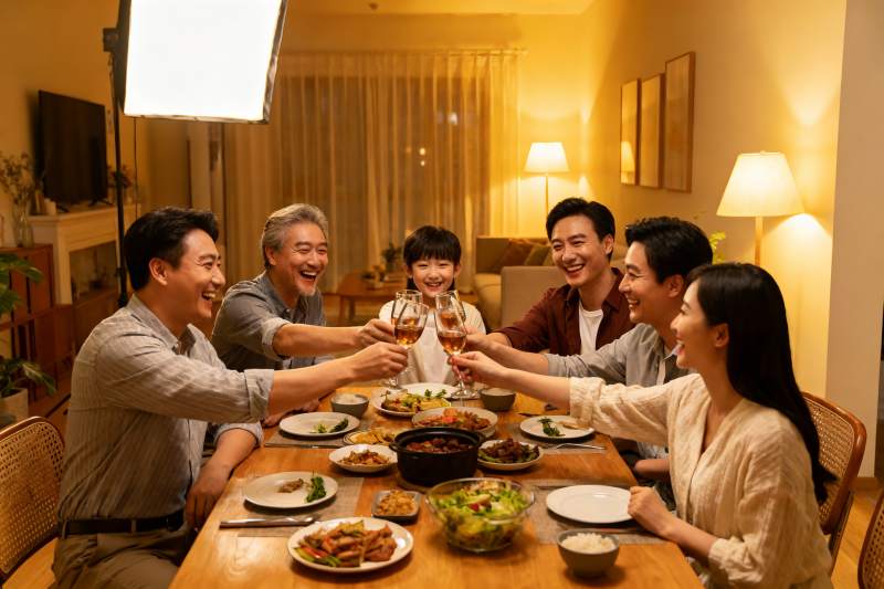 温馨家庭聚餐举杯欢庆图片