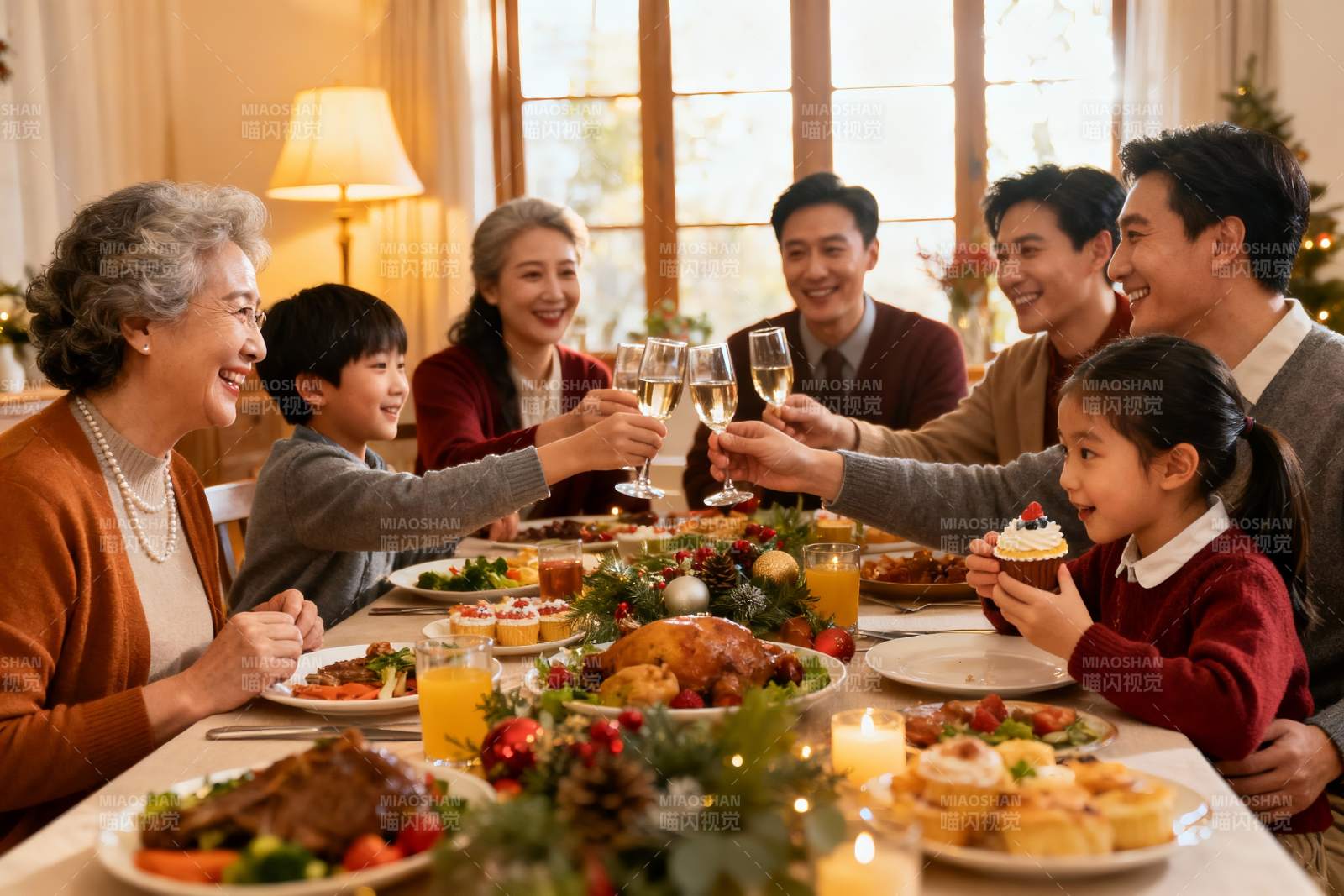 家庭欢聚庆节日共饮庆祝图片