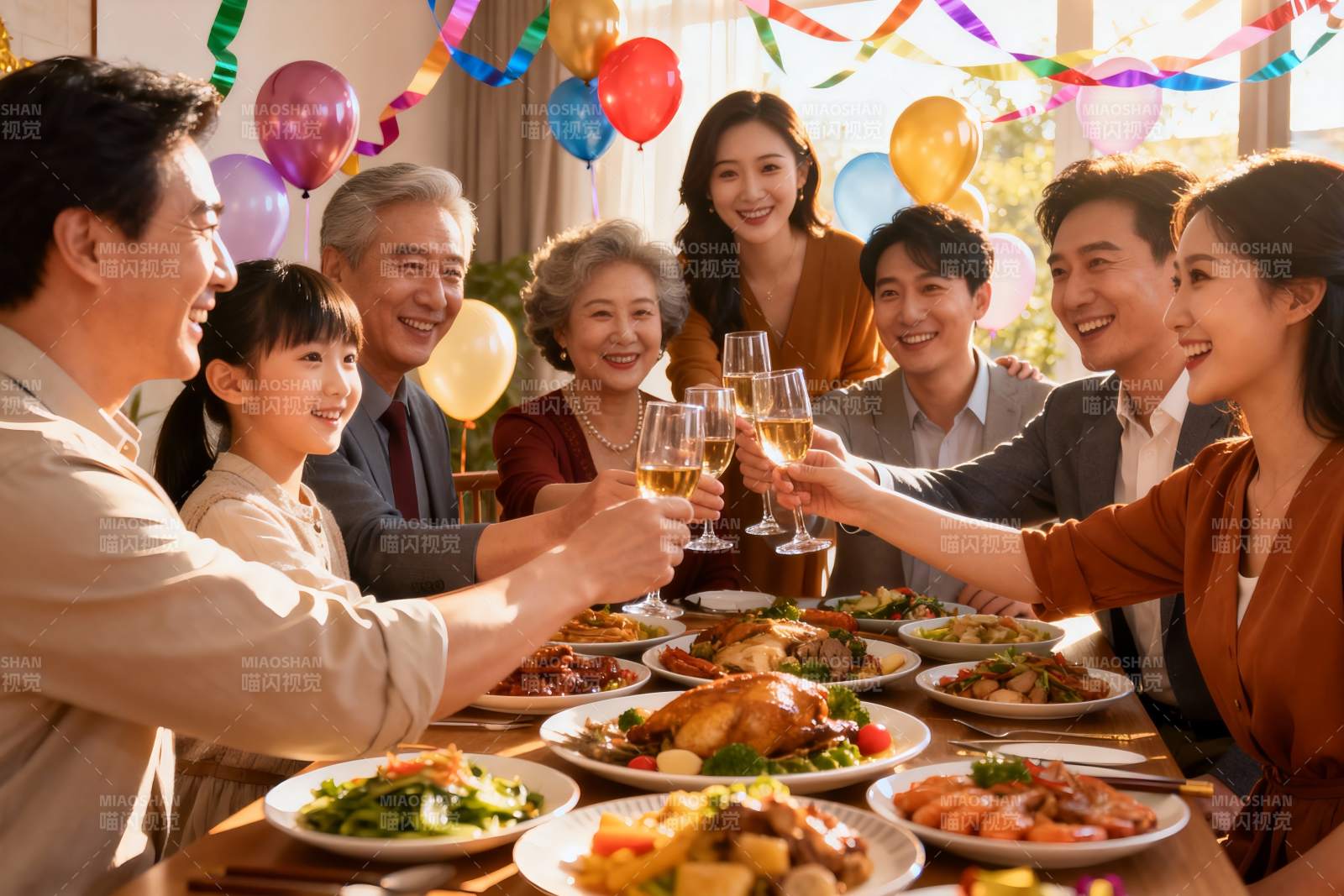 家庭聚餐欢庆举杯图片