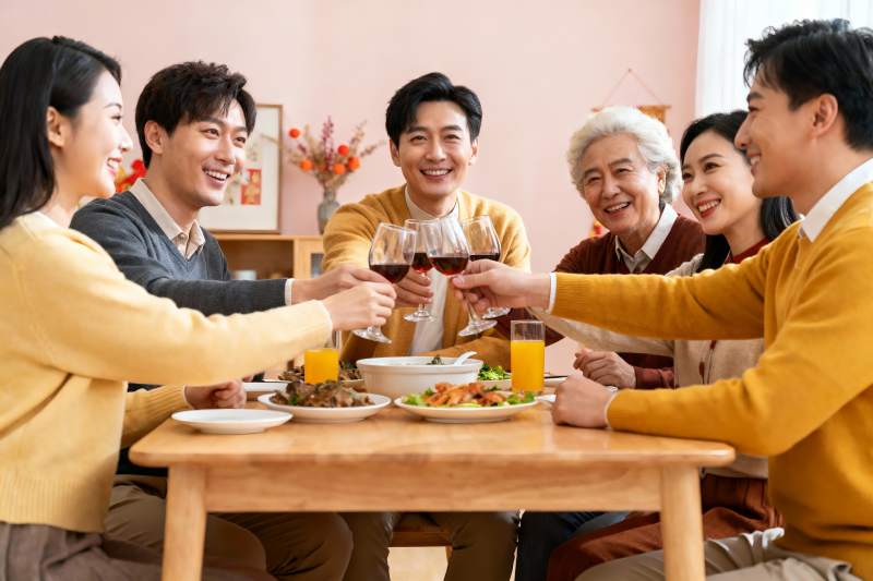 家庭聚餐举杯欢庆图片