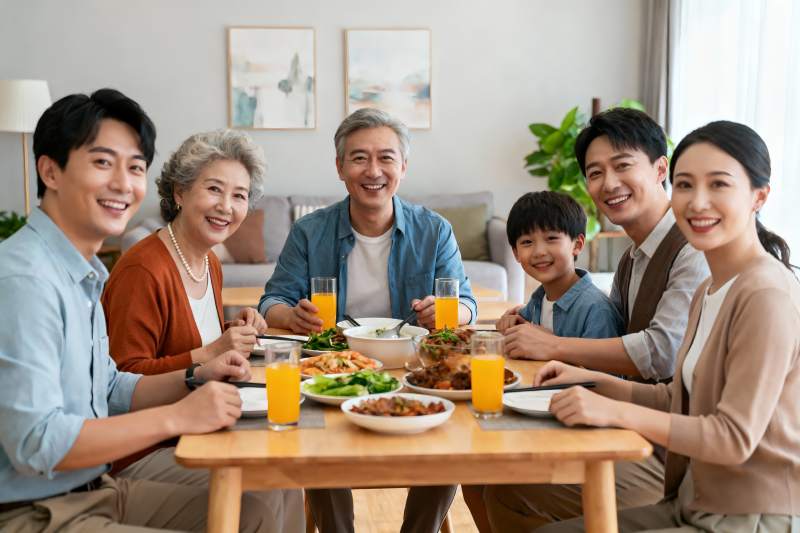 三代同堂家庭聚餐温馨场景图片