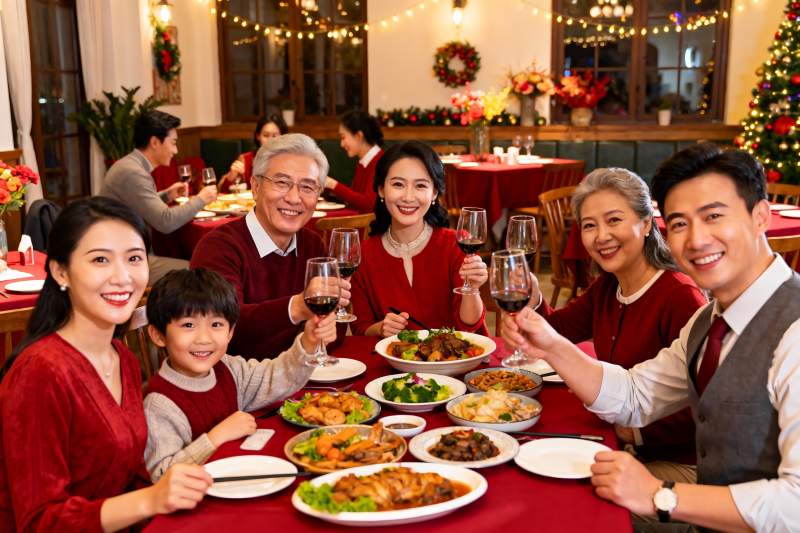 家庭聚餐欢庆节日温馨场景图片