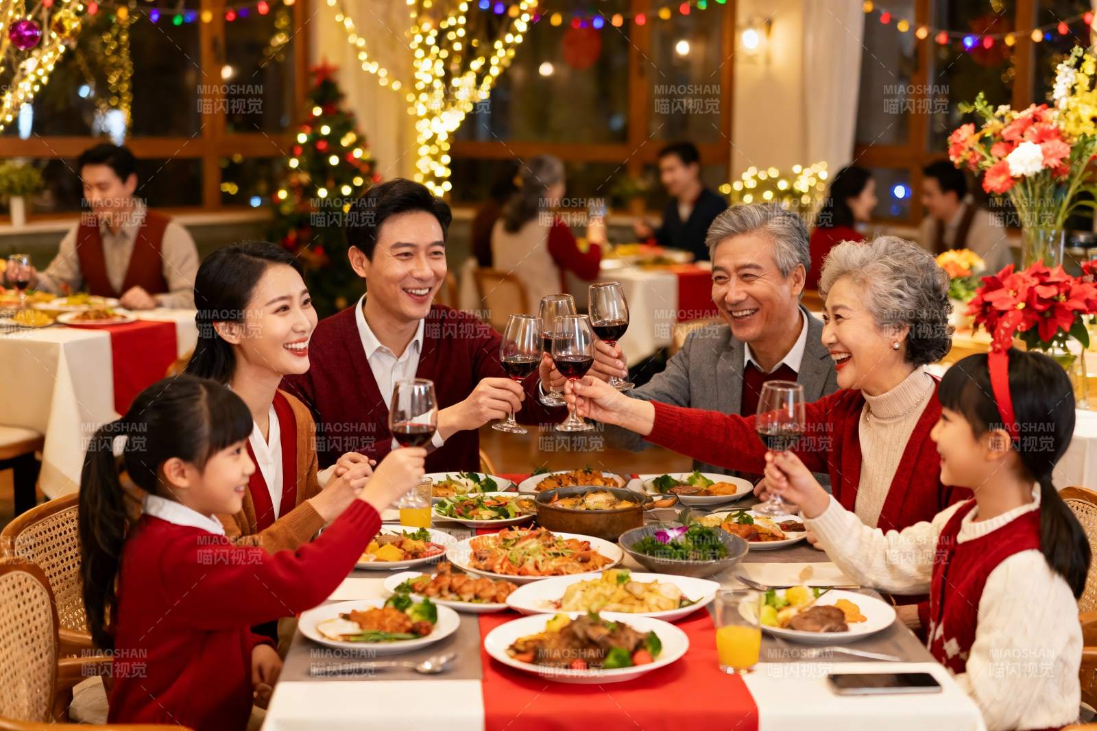 圣诞家庭聚餐举杯欢庆图片