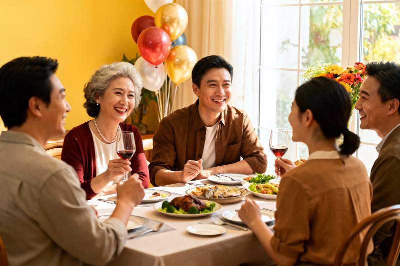 家庭聚餐欢笑场景图片