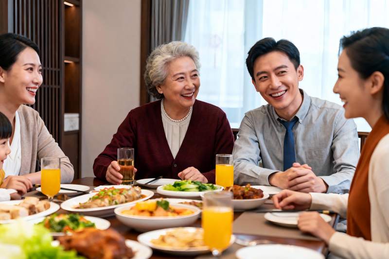 三代同堂家庭聚餐其乐融融图片