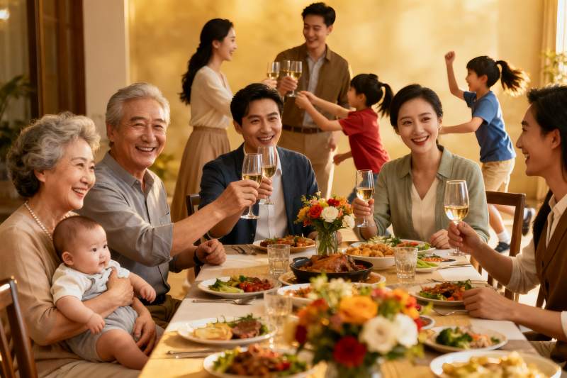 三代同堂家庭聚餐温馨场景图片