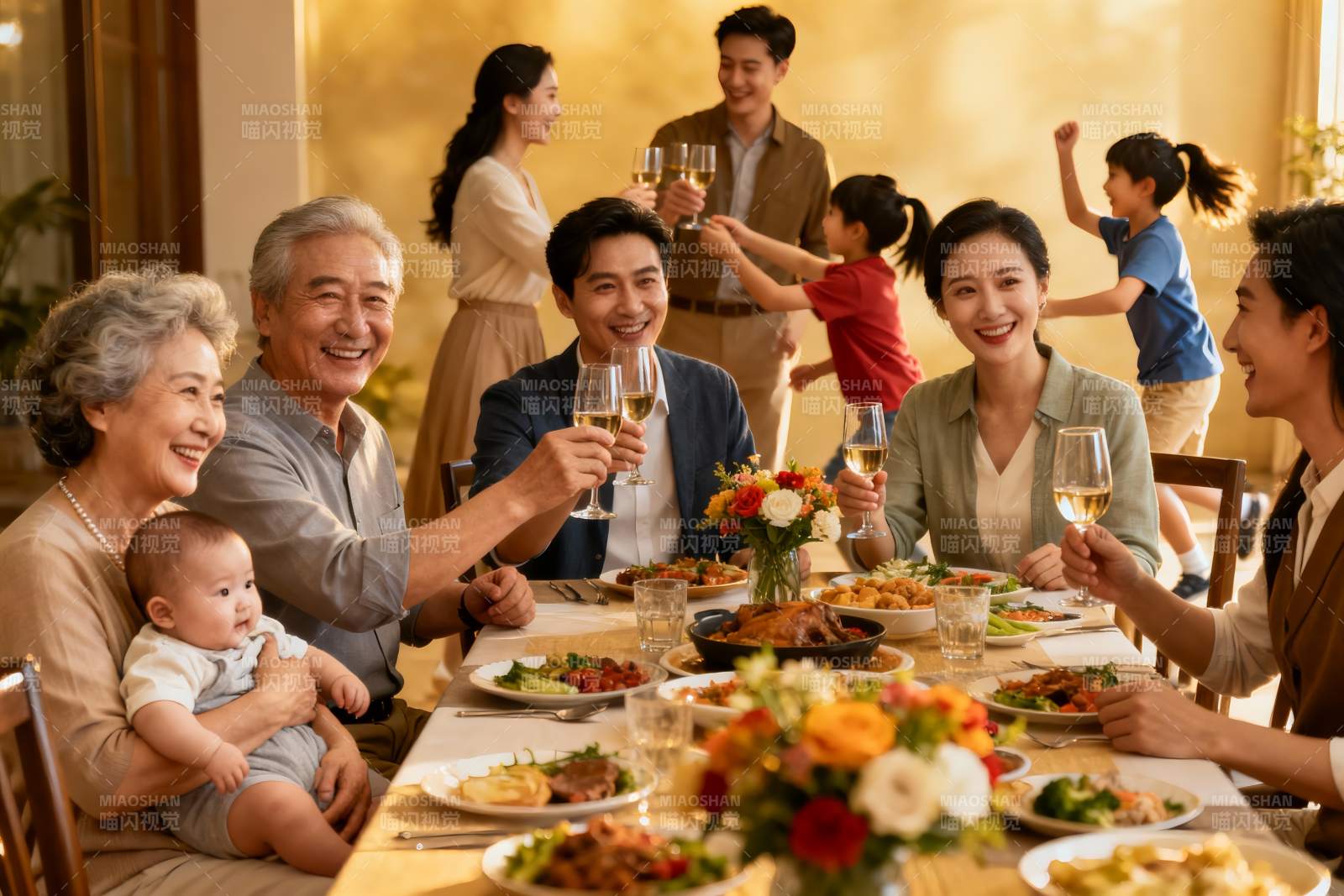 三代同堂家庭聚餐温馨场景图片