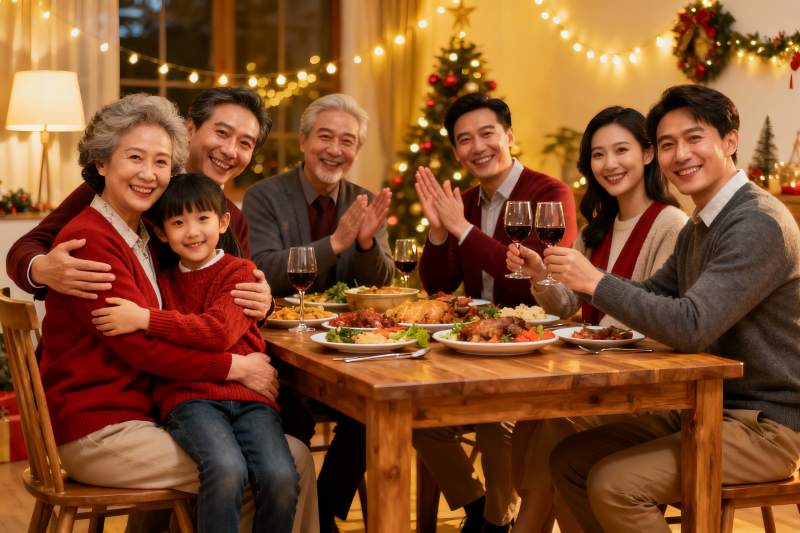 温馨圣诞家庭聚餐场景图片