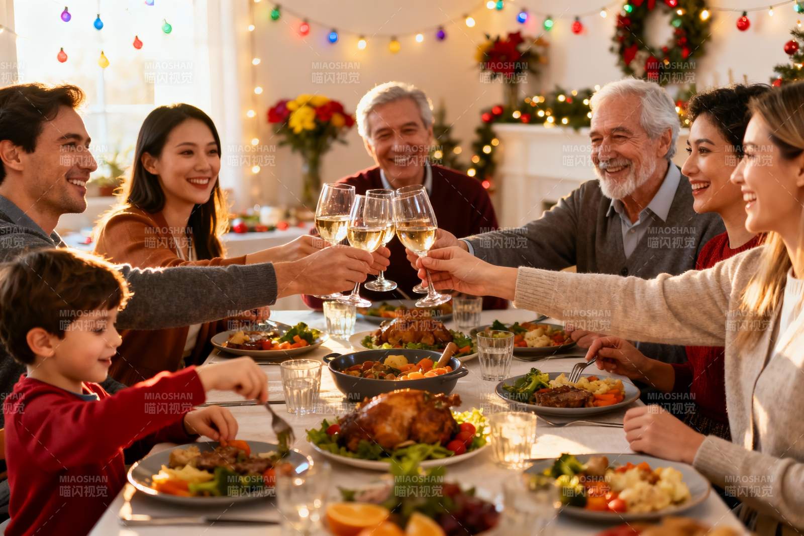 家庭聚餐欢庆节日温馨场景图片