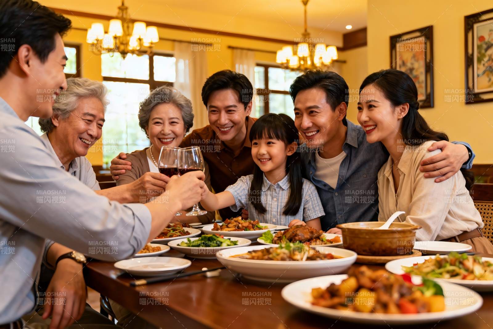 三代同堂家庭聚餐温馨时刻图片