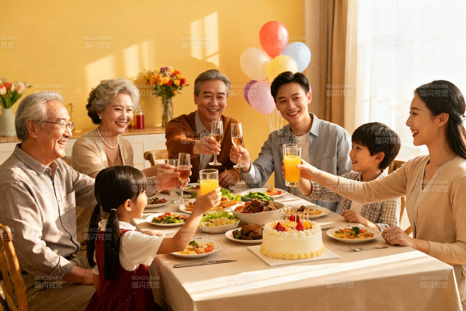三代同堂家庭聚餐庆生图片