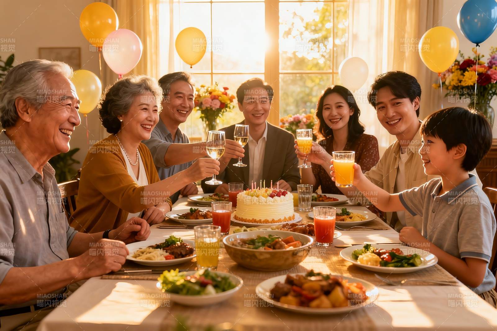 家庭聚餐欢庆生日温馨场景图片